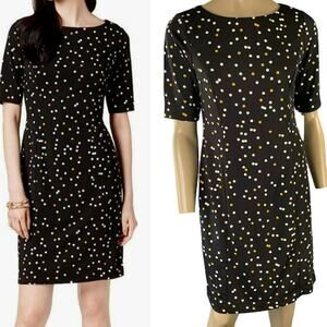 Alfani Short Sleeves Polka Dot Ponte Knit Casual Sheath Dress Size 6 Black New